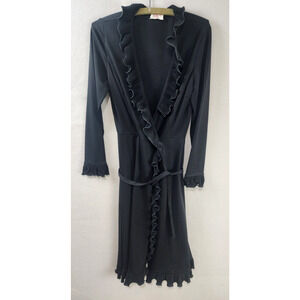 R&K Originals Knit Black Wrap Dress with Satin Ruffle Trim - Size Missing